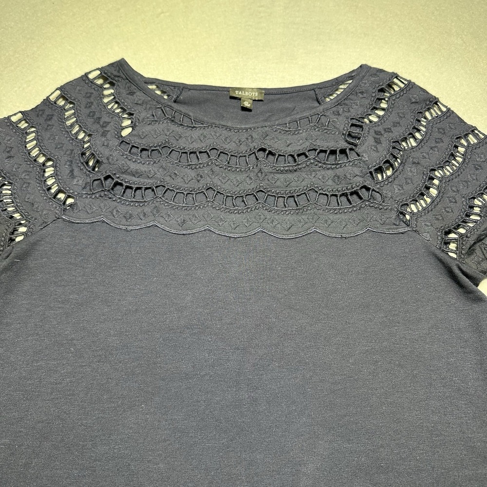 TALBOTS Womens Sz ES Short Sleeve Pretty Navy Pull Over Top Blouse gorgeous - Picture 3 of 6